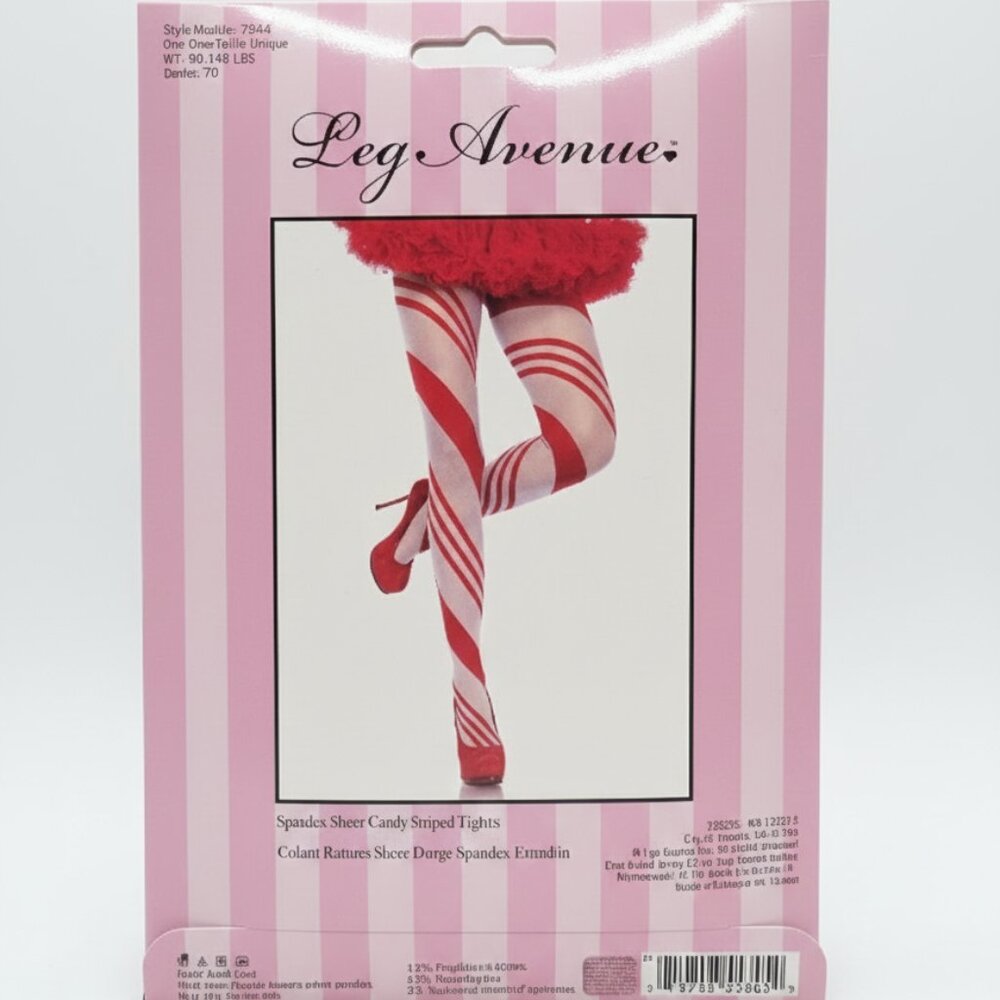 Red & White Candy Stripe Sheer Spandex Tights One Size (90–165 lbs) - Picture 2 of 2
